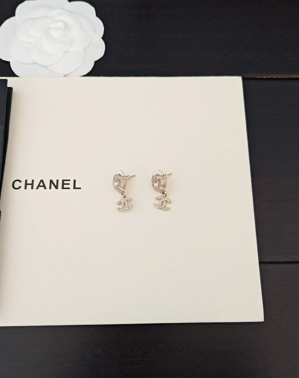 Floral Statement Earrings in Gold-Tone – Pink Detail side detail