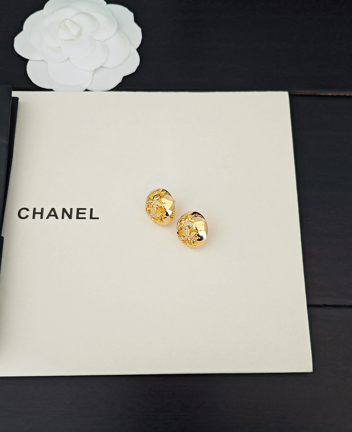 Signature Emblem Stud Earrings in Gold-Tone – Design 031 side detail