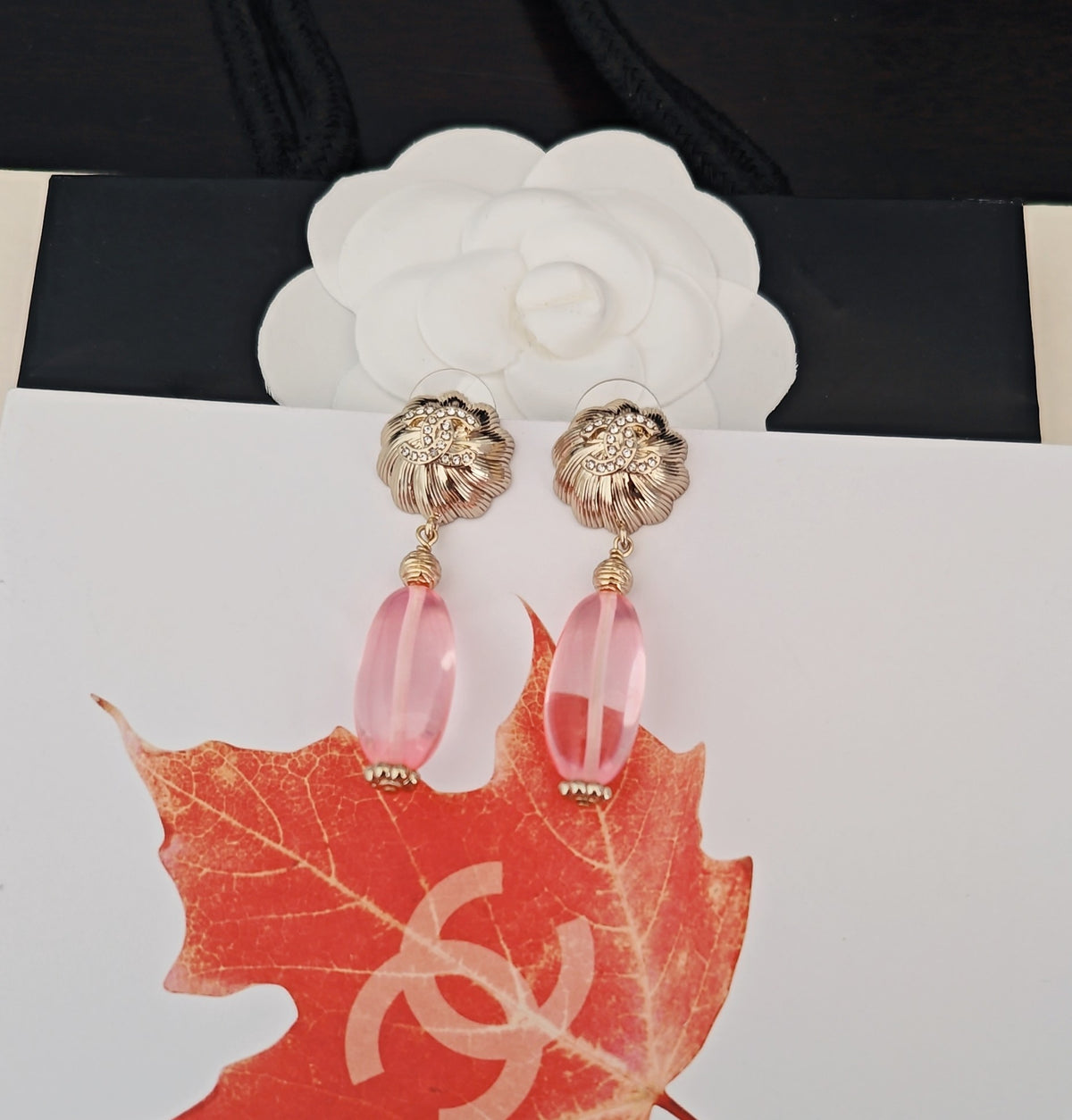 Signature Emblem Statement Earrings in Gold-Tone – Pink Detail side detail