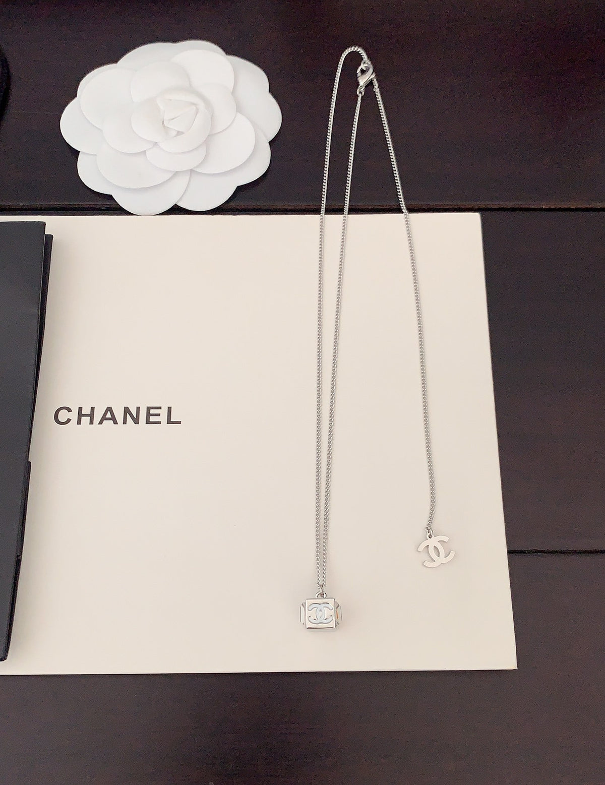 Signature Emblem Pendant Necklace in Gold-Tone – White Detail – Design 004 side detail