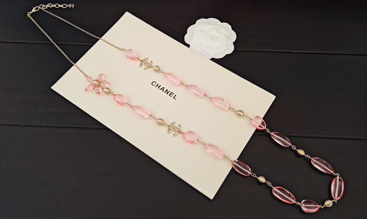 Signature Emblem Pendant Necklace in Gold-Tone – Pink Detail – Design 006 detail view
