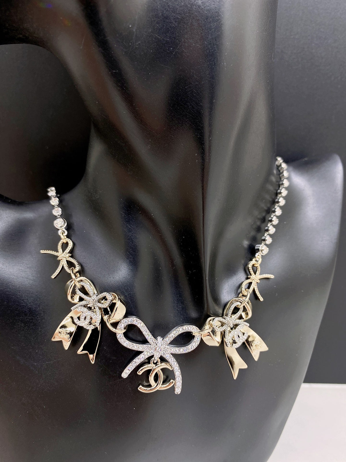 Bow Pendant Necklace in Gold-Tone – Design 007 front product view