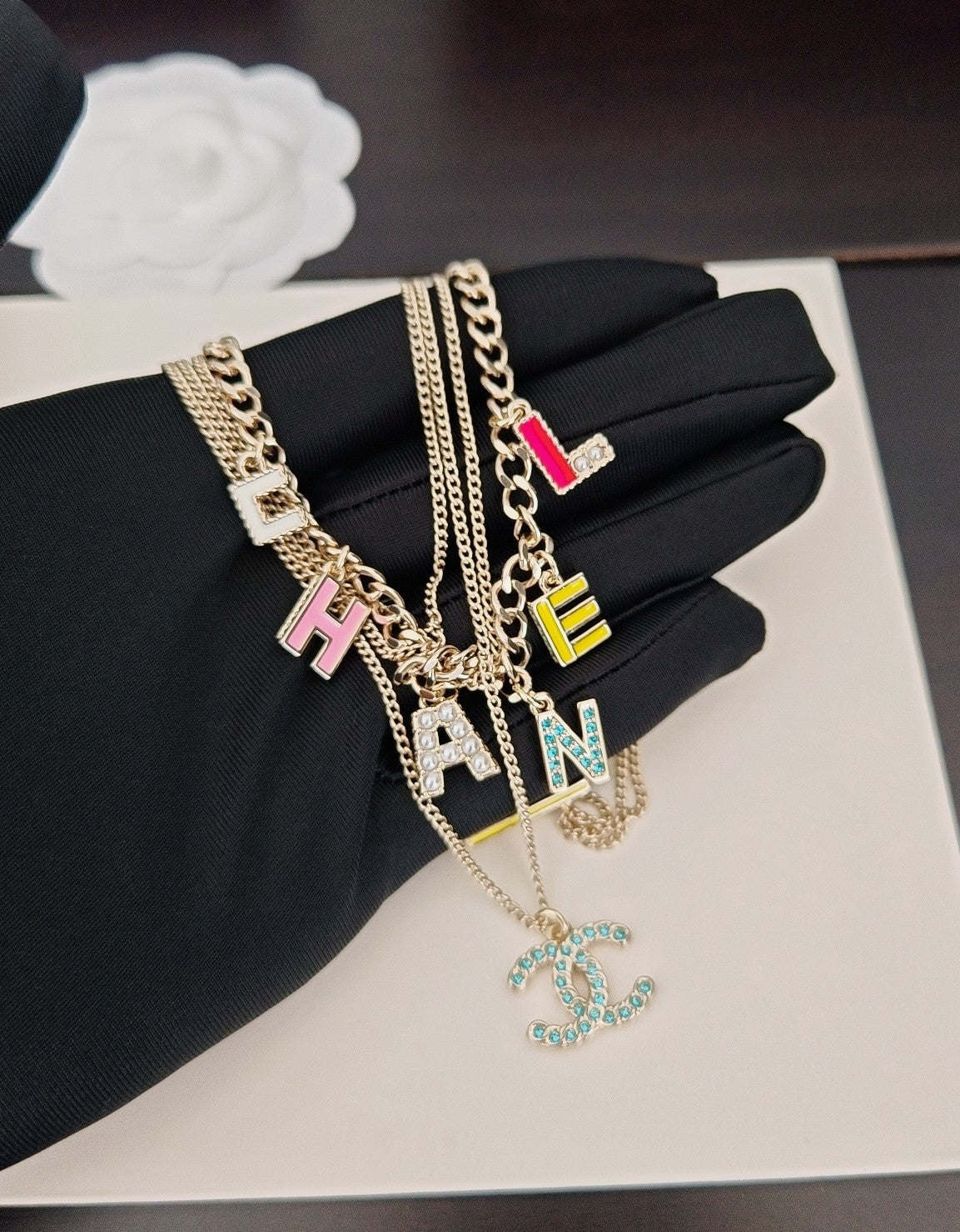 Letter Pendant Necklace in Gold-Tone – Blue Detail main product view