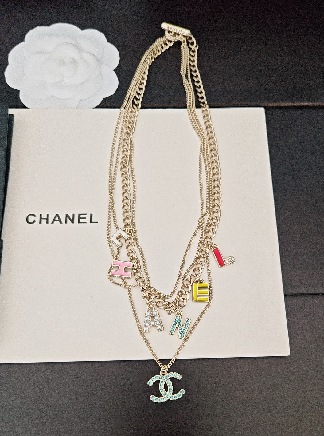 Letter Pendant Necklace in Gold-Tone – Blue Detail – Design 004 detail view