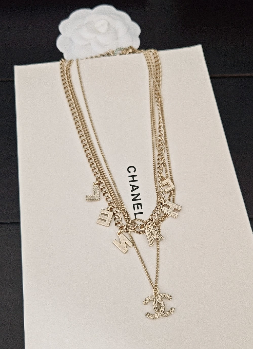 Letter Pendant Necklace in Gold-Tone – Blue Detail front product view