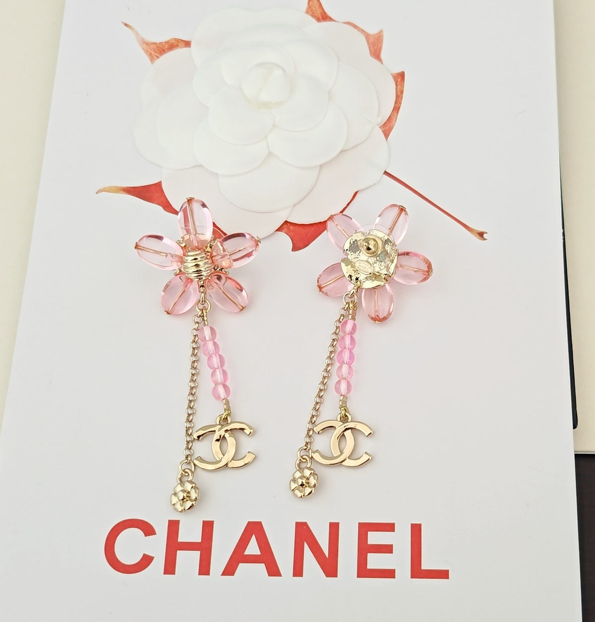 Floral Jewelry Accessory in Gold-Tone – Pink Detail front product view