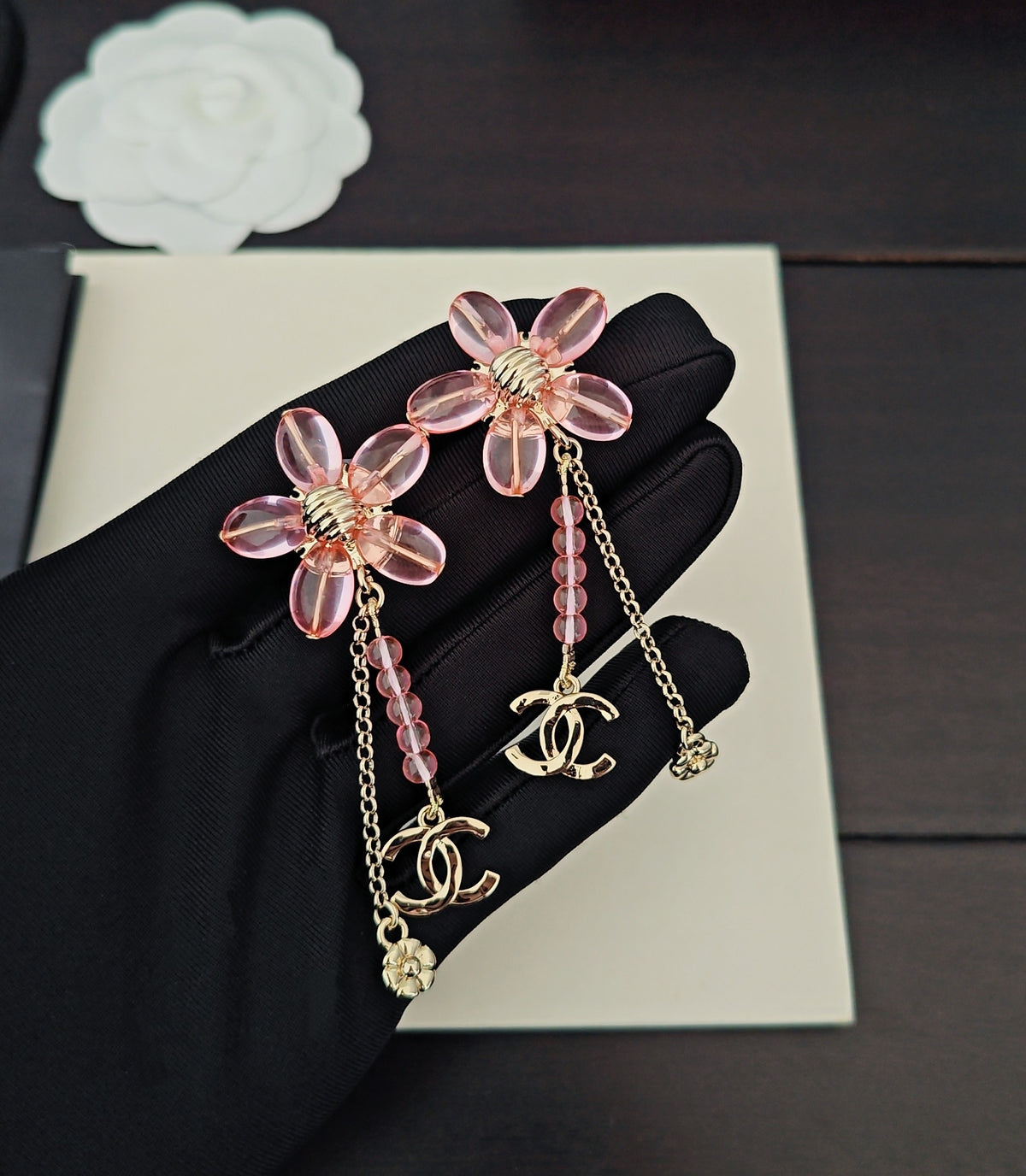 Floral Jewelry Accessory in Gold-Tone – Pink Detail main product view