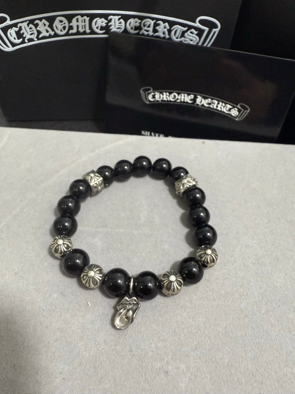 Gothic Emblem Beaded Bracelet in Antique Silver-Tone – Design 26 main product view