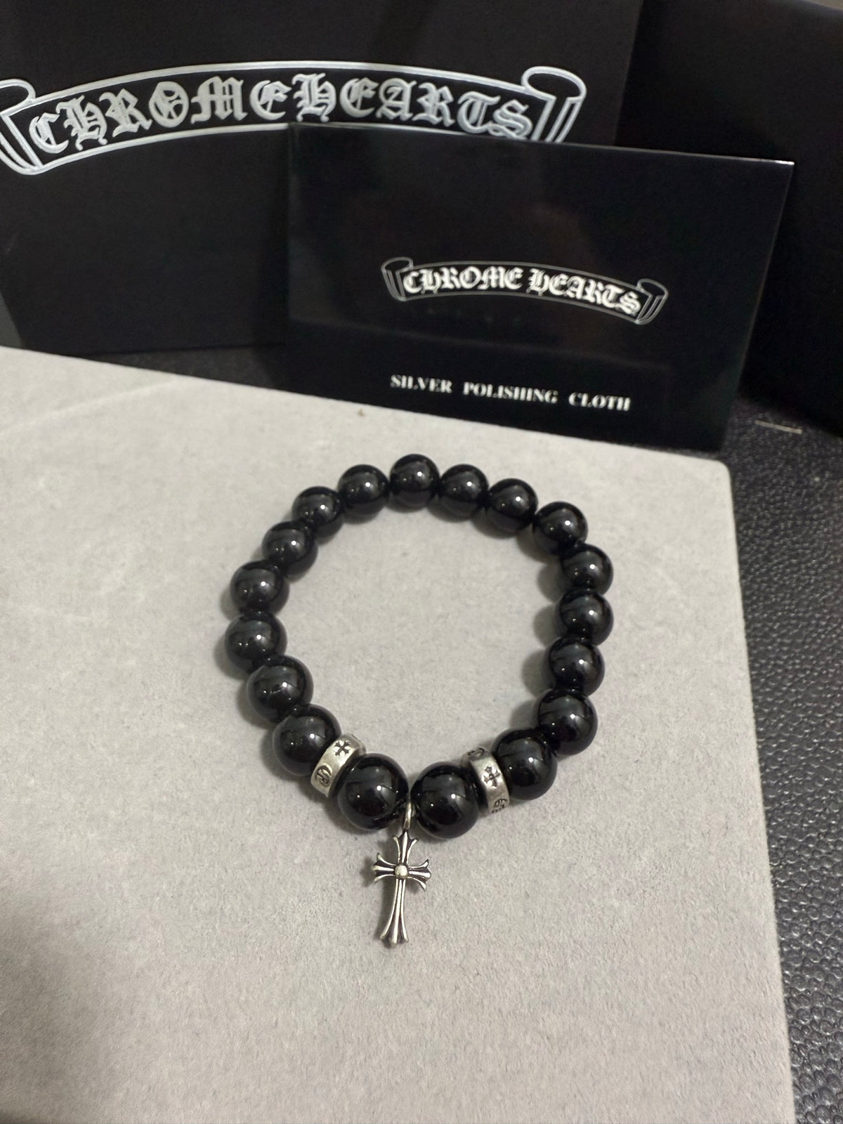 Gothic Emblem Beaded Bracelet in Antique Silver-Tone – Design 35 main product view