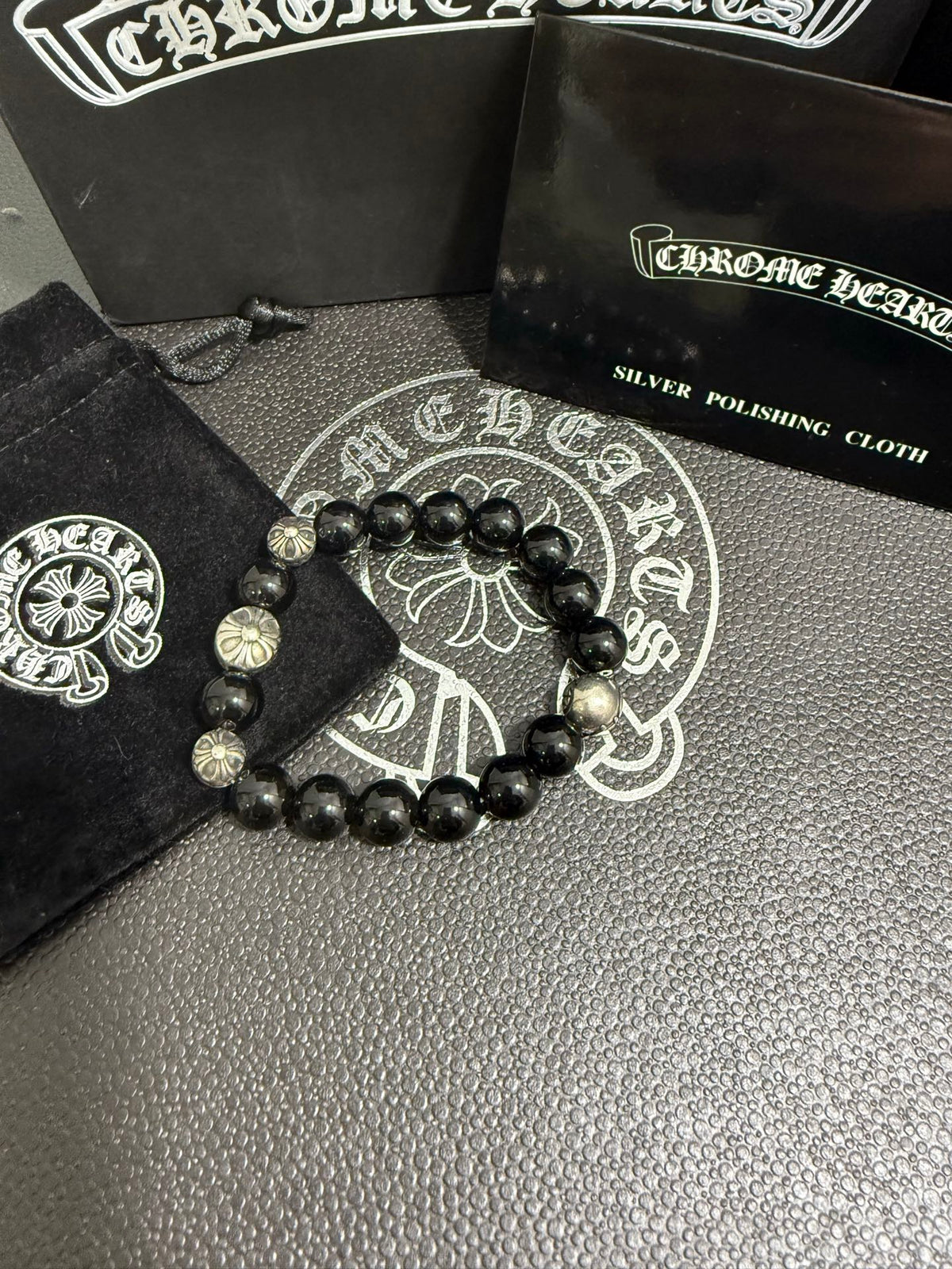 Gothic Emblem Beaded Bracelet in Antique Silver-Tone – Design 28 main product view
