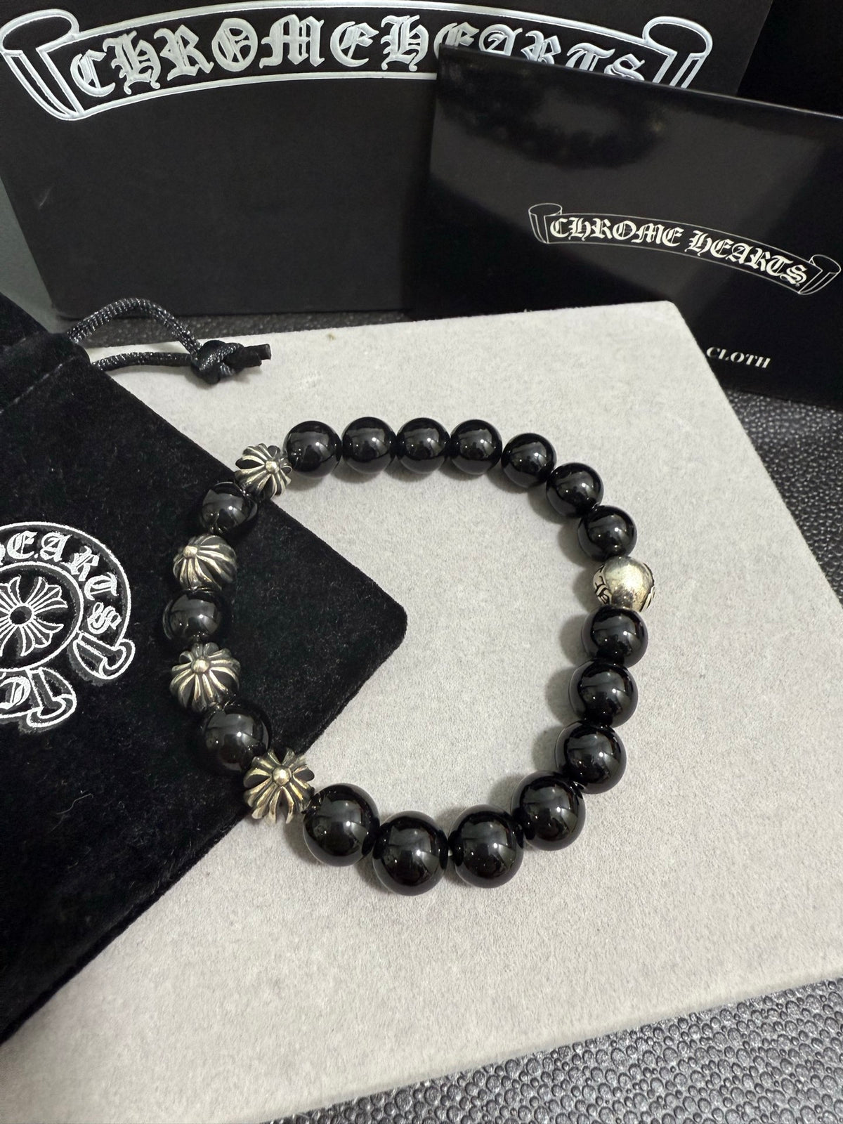 Gothic Emblem Beaded Bracelet in Antique Silver-Tone – Design 29 main product view