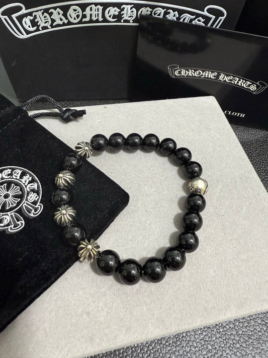 Gothic Emblem Beaded Bracelet in Antique Silver-Tone – Design 29 main product view
