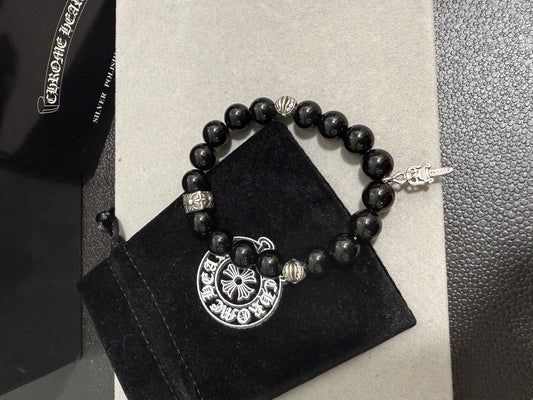 Gothic Emblem Beaded Bracelet in Antique Silver-Tone – Design 30 main product view