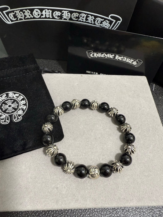 Gothic Emblem Beaded Bracelet in Antique Silver-Tone – Design 32 main product view