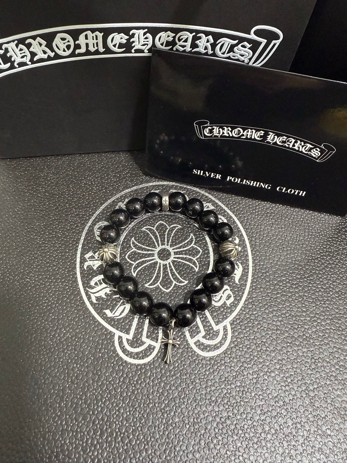 Gothic Emblem Beaded Bracelet in Antique Silver-Tone – Design 34 side detail