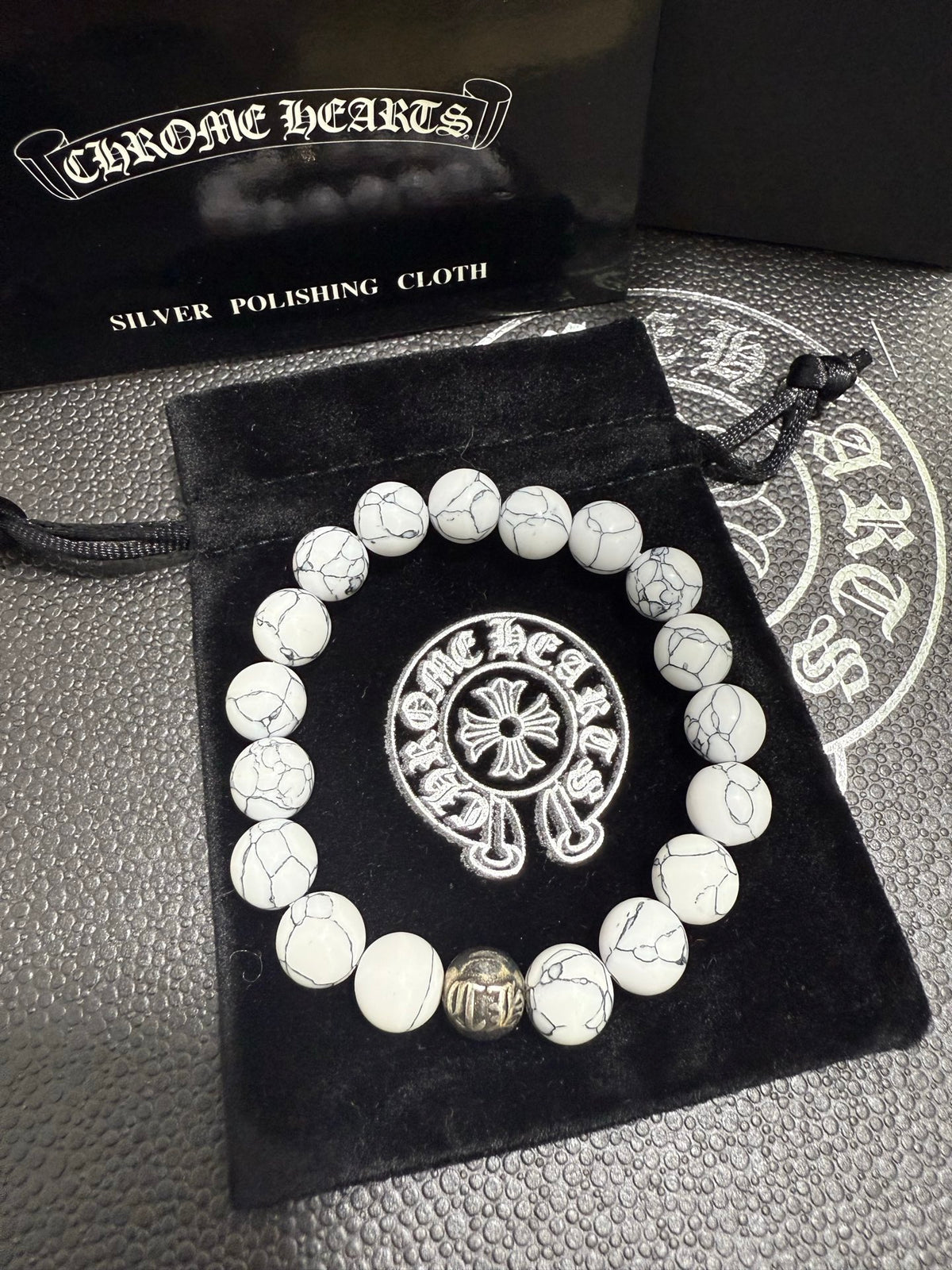 Gothic Emblem Beaded Bracelet in Antique Silver-Tone – Design 37 main product view