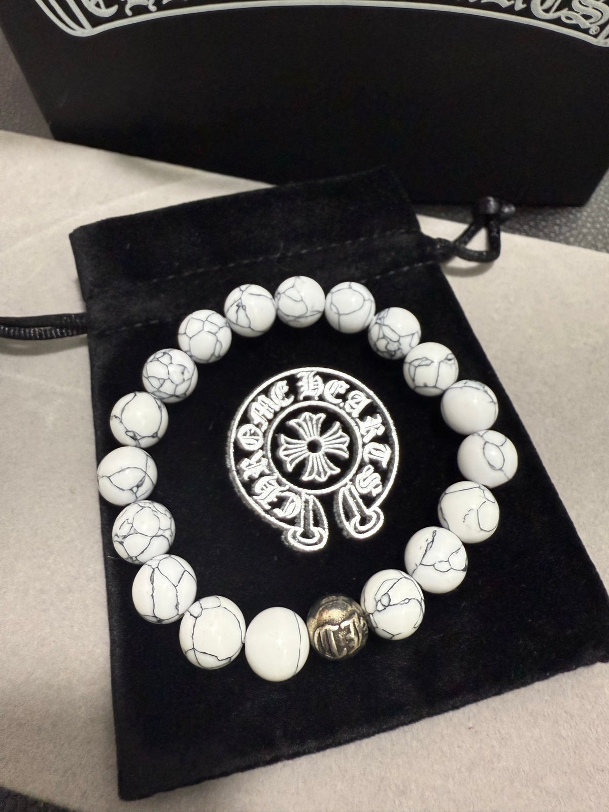 Gothic Emblem Beaded Bracelet in Antique Silver-Tone – Design 37 side detail