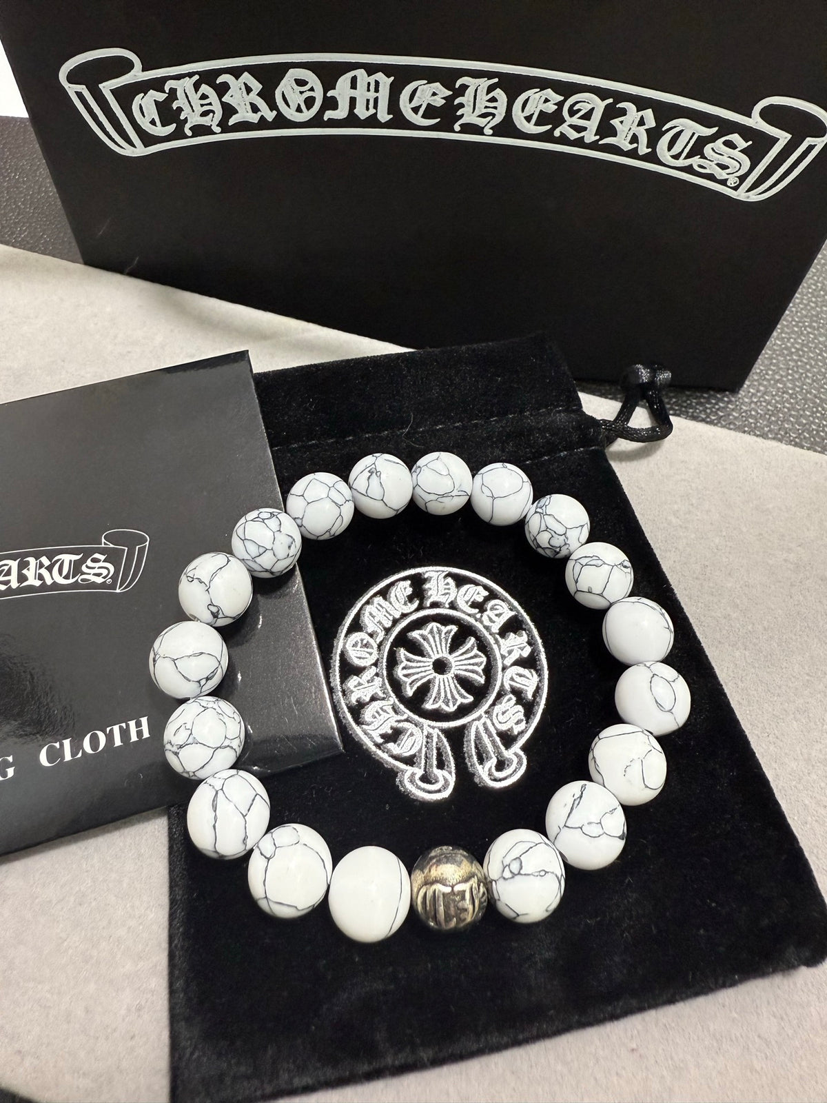 Gothic Emblem Beaded Bracelet in Antique Silver-Tone – Design 37 detail view