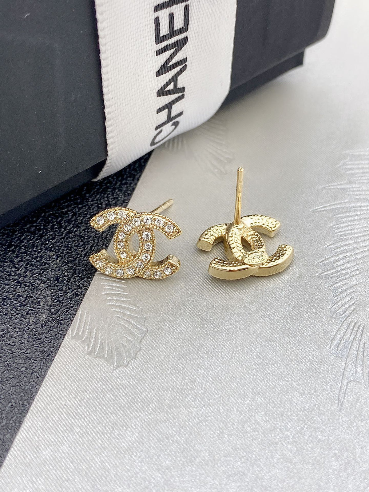 Signature Emblem Stud Earrings in Gold-Tone – Design 021 styled product view