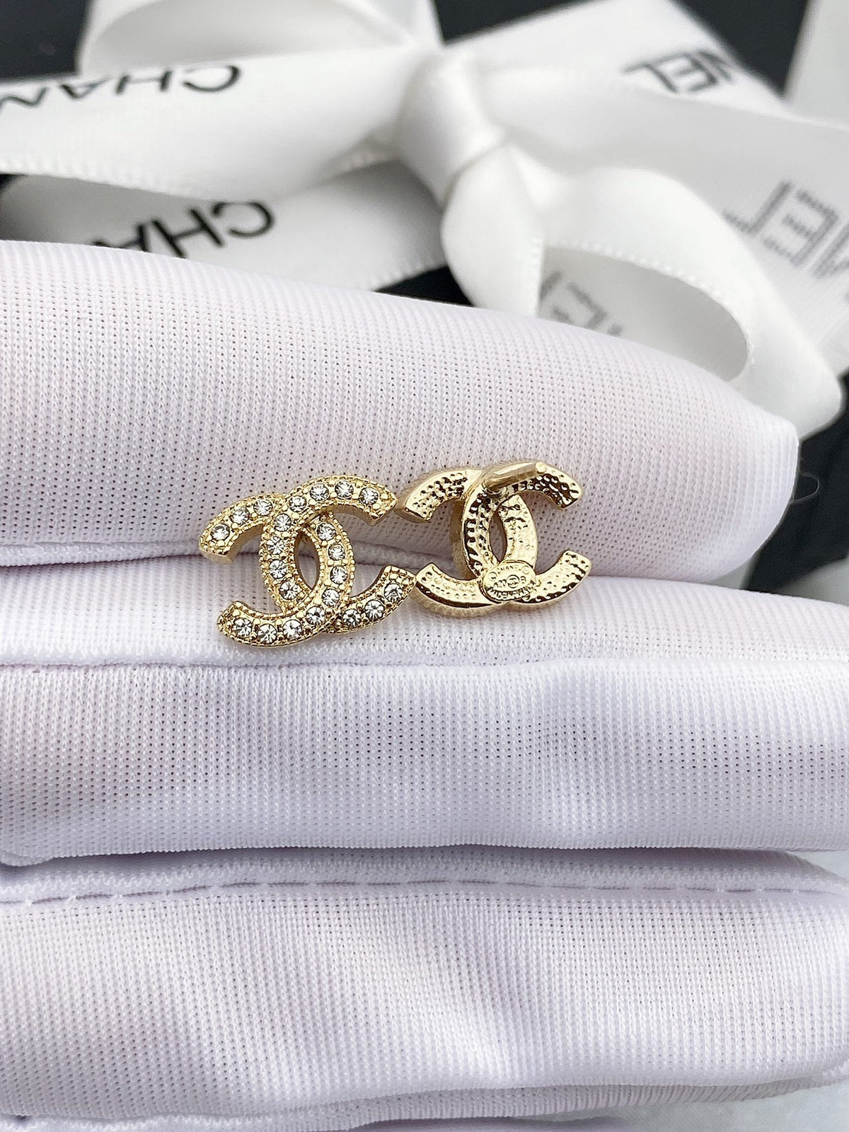Signature Emblem Stud Earrings in Gold-Tone – Design 021 detail view