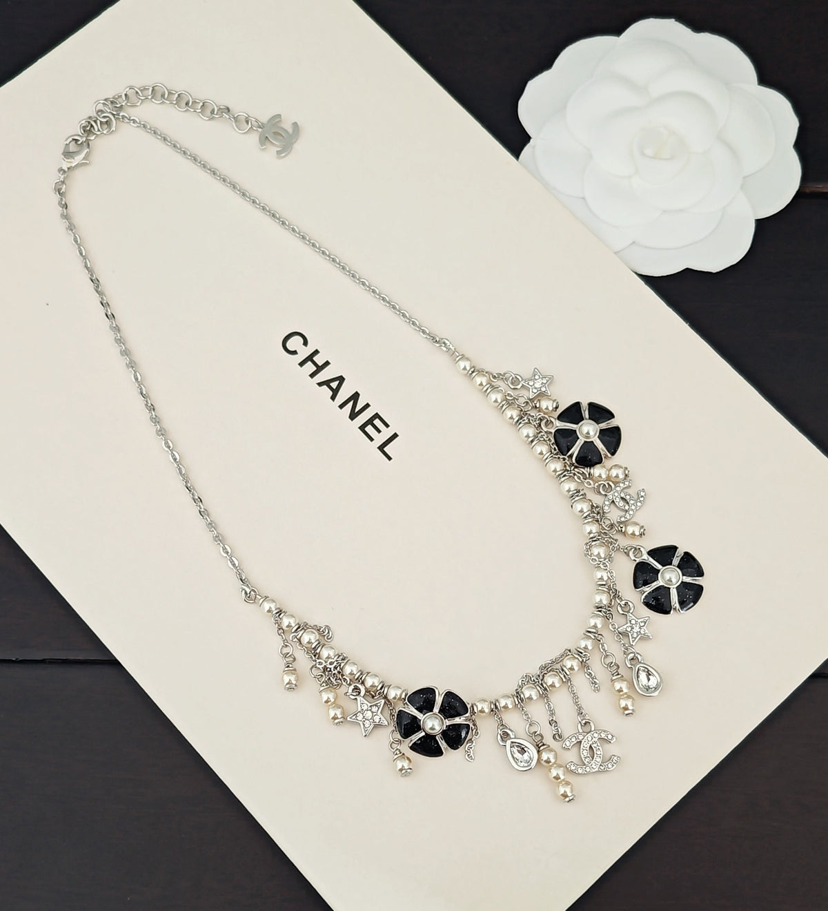 Signature Emblem Pendant Necklace in Gold-Tone – Black Detail – Design 014 close-up detail