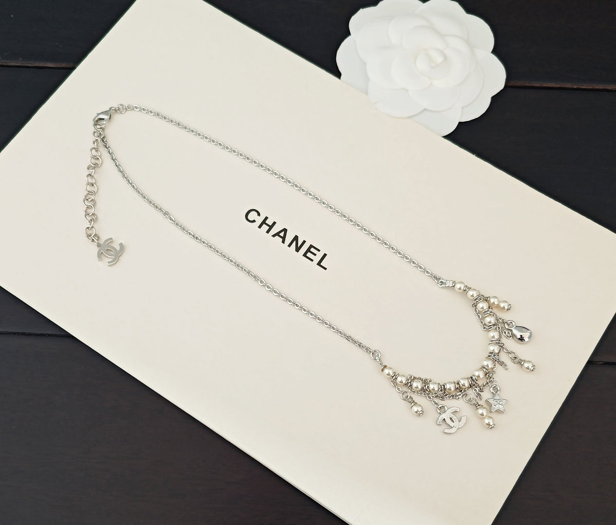 Signature Emblem Pendant Necklace in Gold-Tone – White Detail detail view