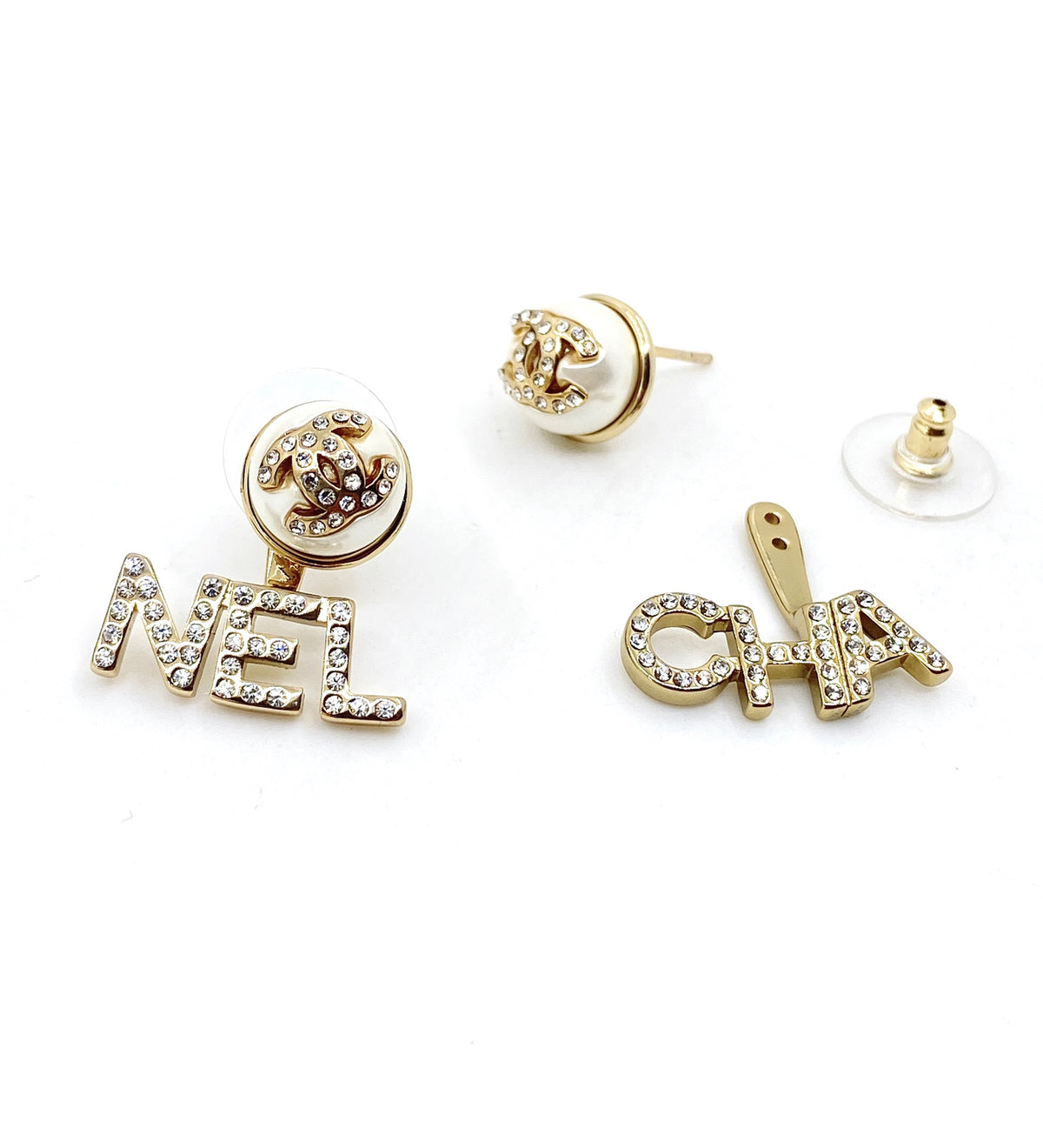 Letter Statement Earrings in Gold-Tone – Design 003 detail view