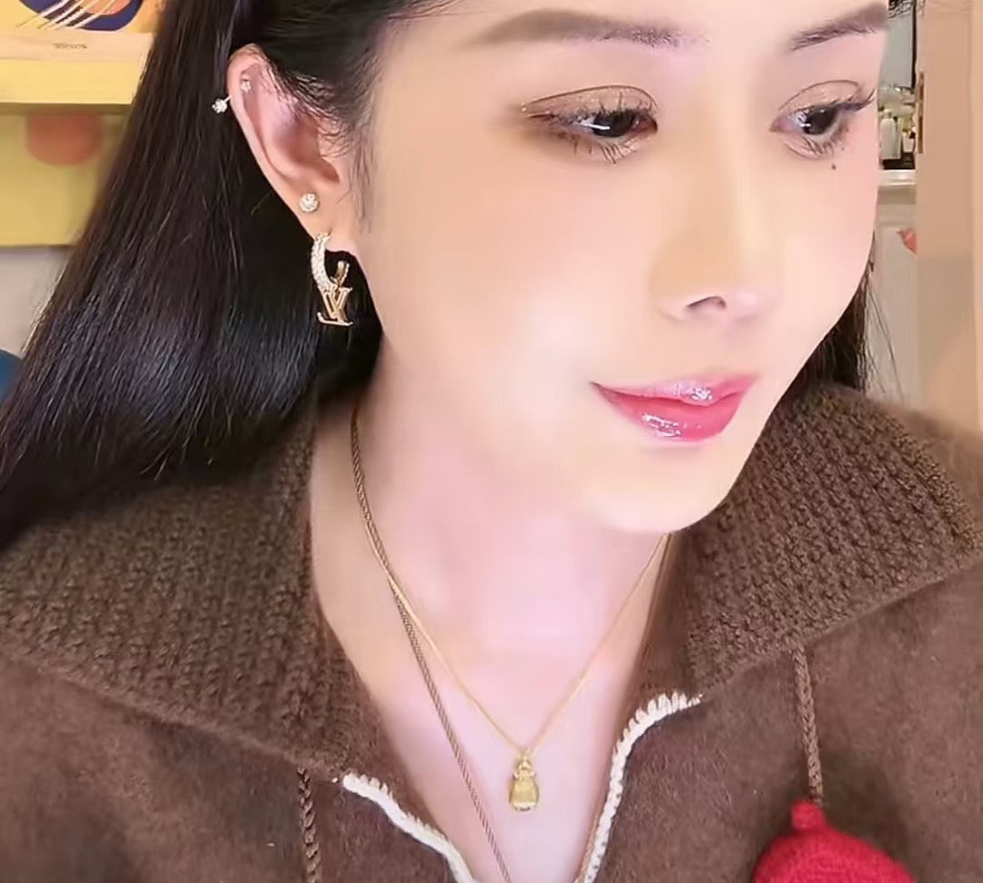 Letter Emblem Statement Earrings in Polished Metal-Tone front product view