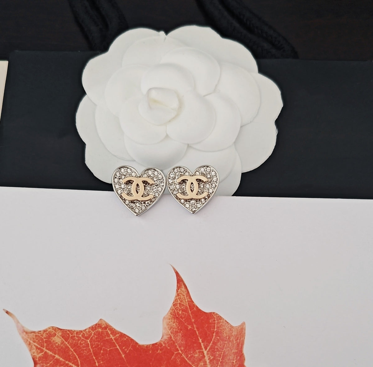 Heart Crystal-Accent Stud Earrings – Heart Detail – Design 002 side detail