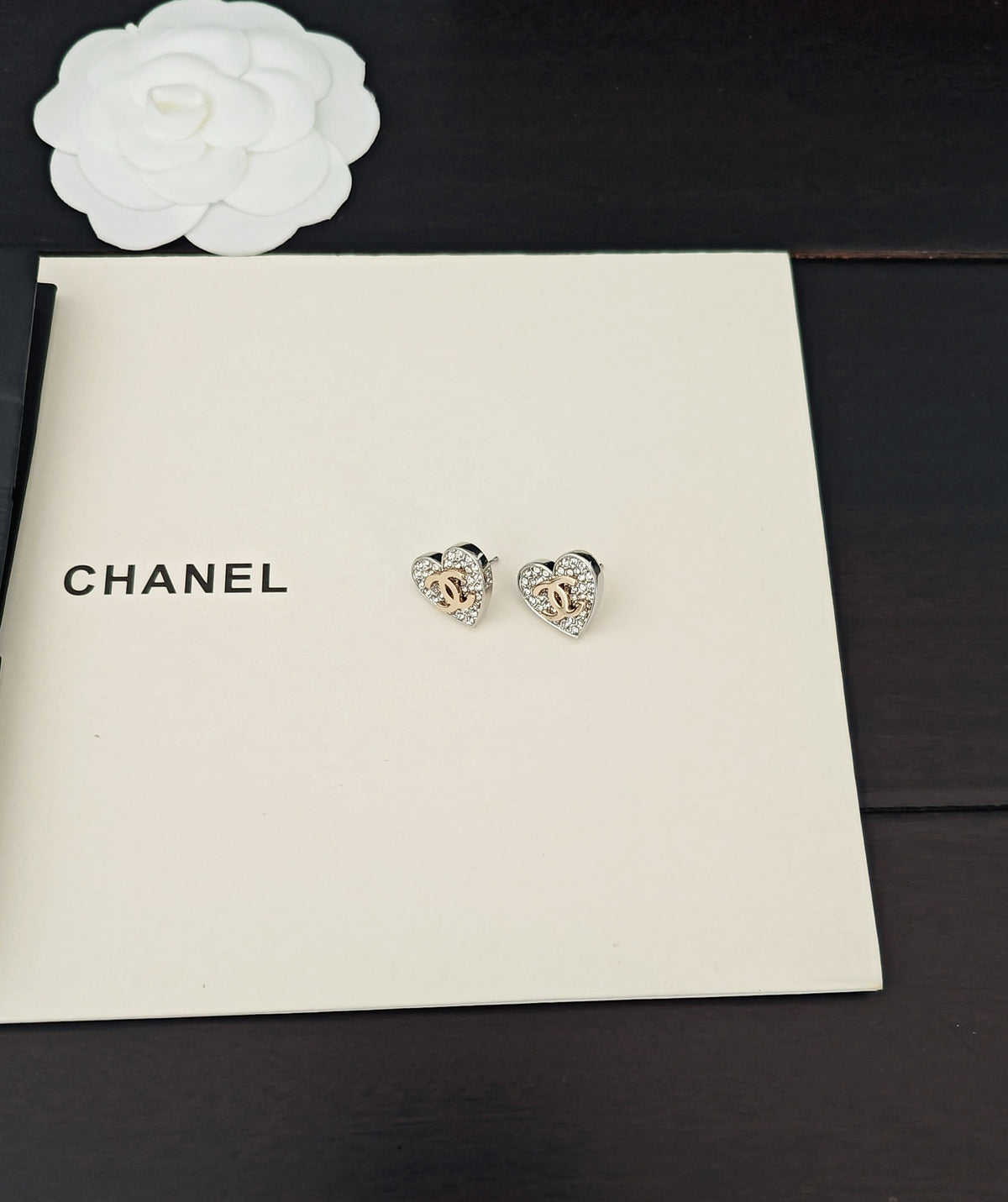 Heart Crystal-Accent Stud Earrings – Heart Detail – Design 002 detail view