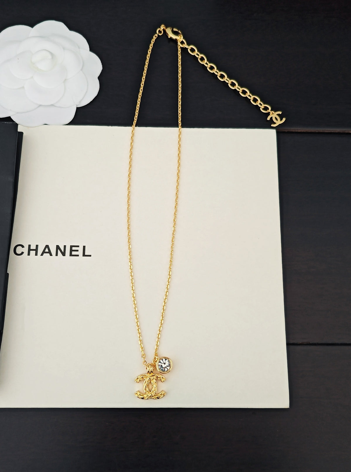 Signature Emblem Crystal-Accent Pendant Necklace – White Detail side detail
