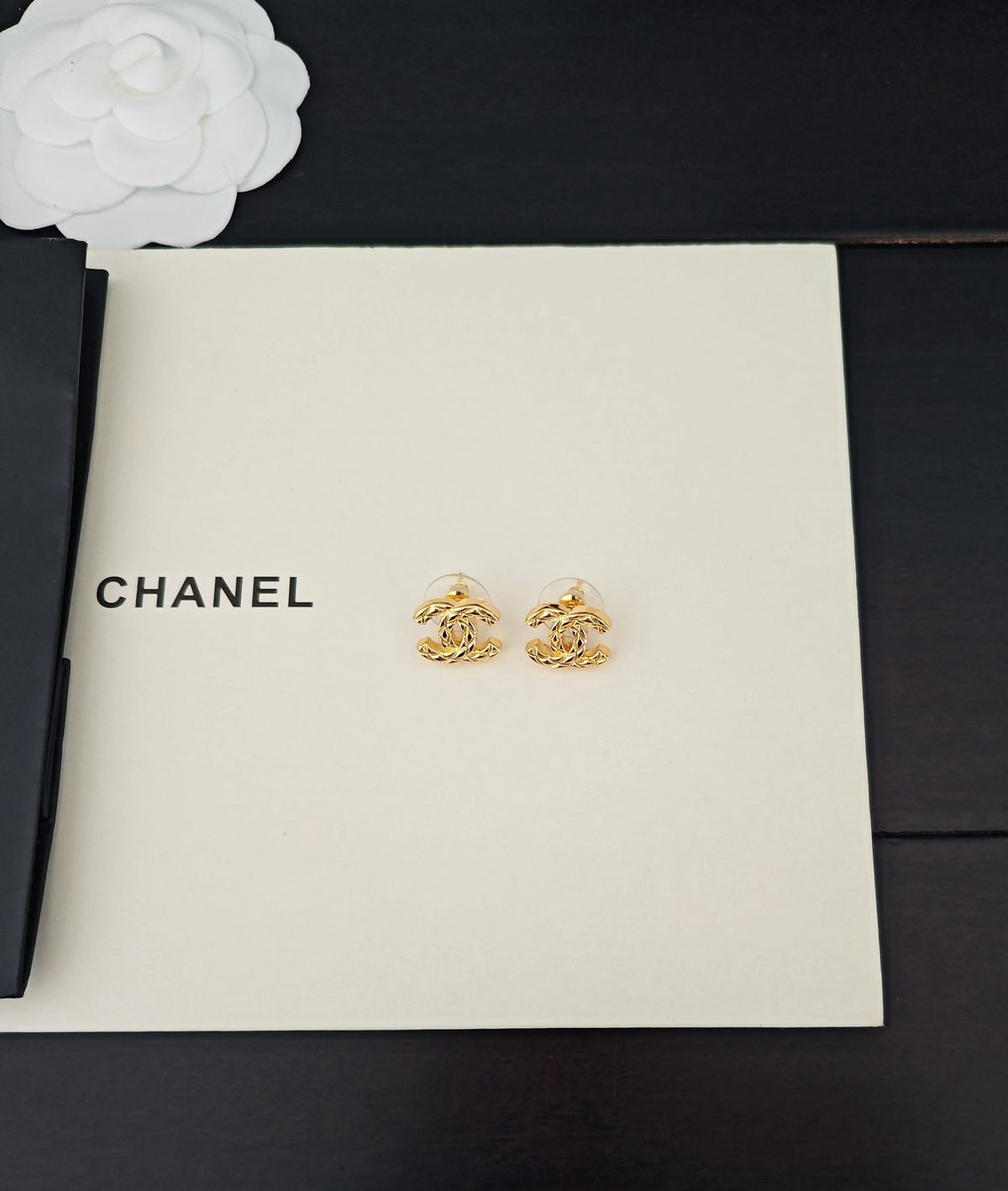 Signature Emblem Stud Earrings in Gold-Tone – Design 075 side detail