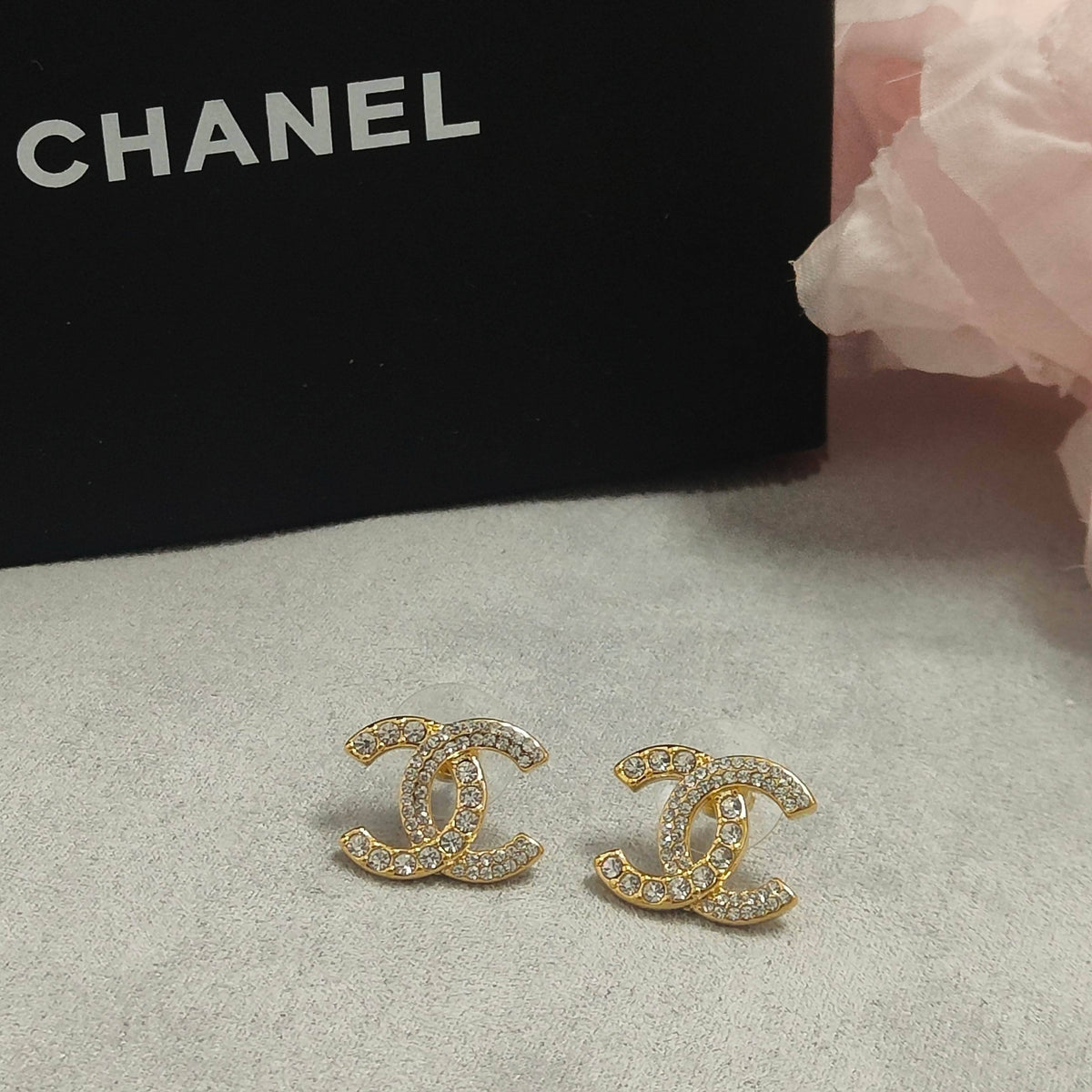 Letter Crystal-Accent Stud Earrings – Design 002 detail view