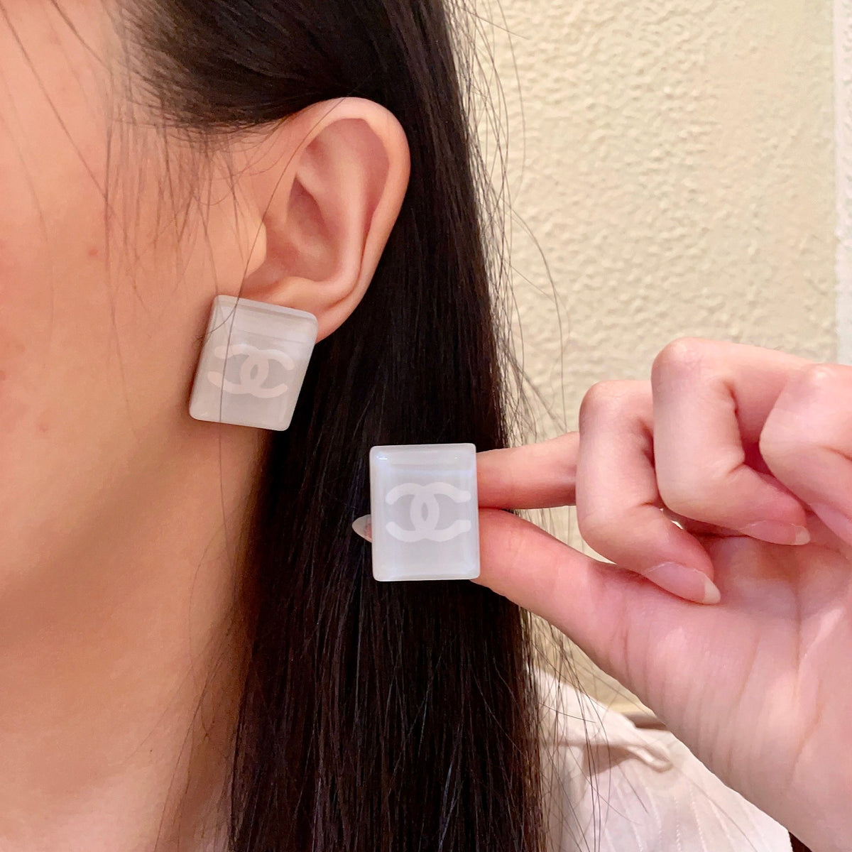 Double-C Emblem Stud Earrings in Polished Metal-Tone – Design 268 main product view