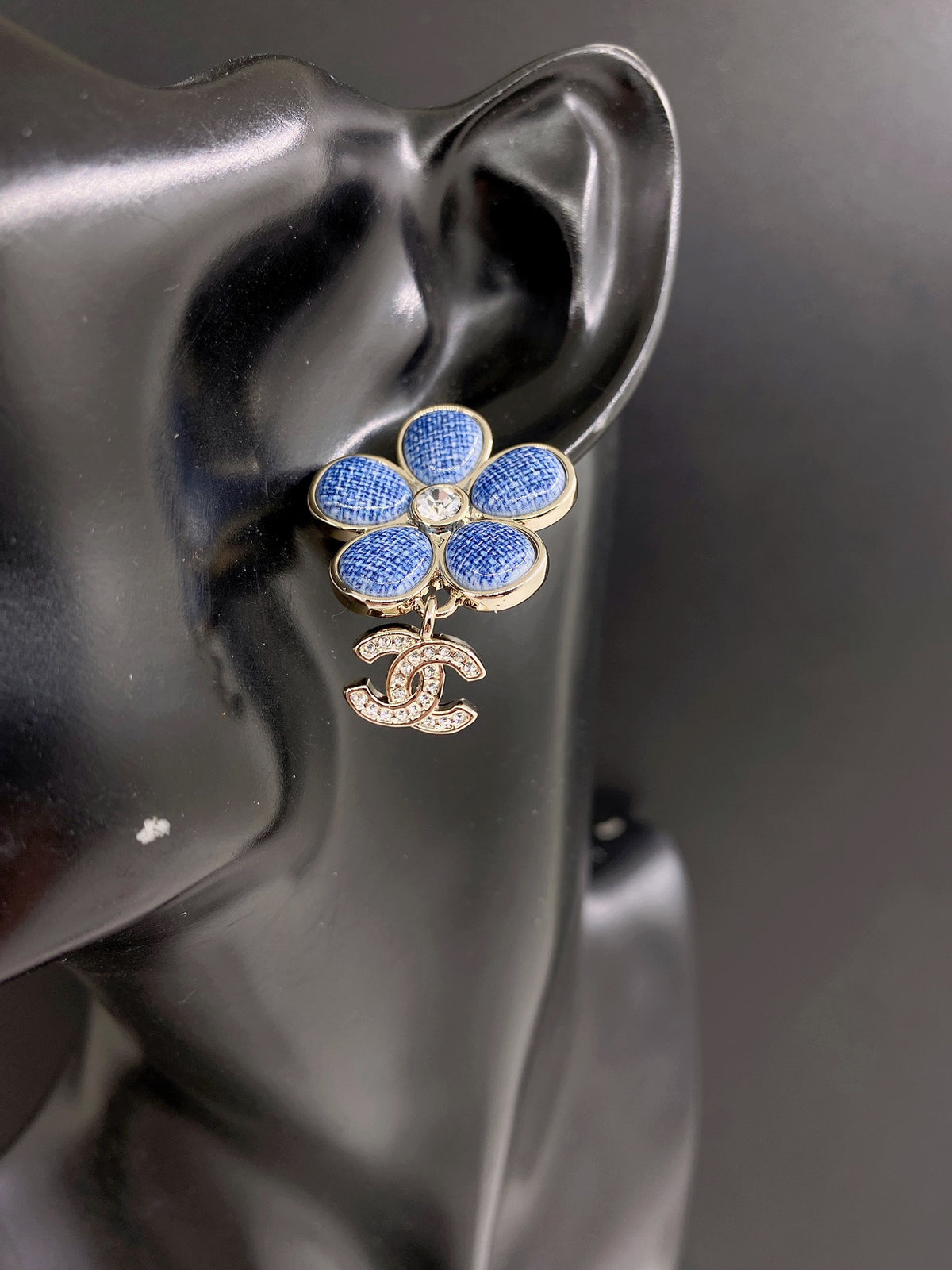 Floral Statement Earrings in Gold-Tone – Blue Detail front product view