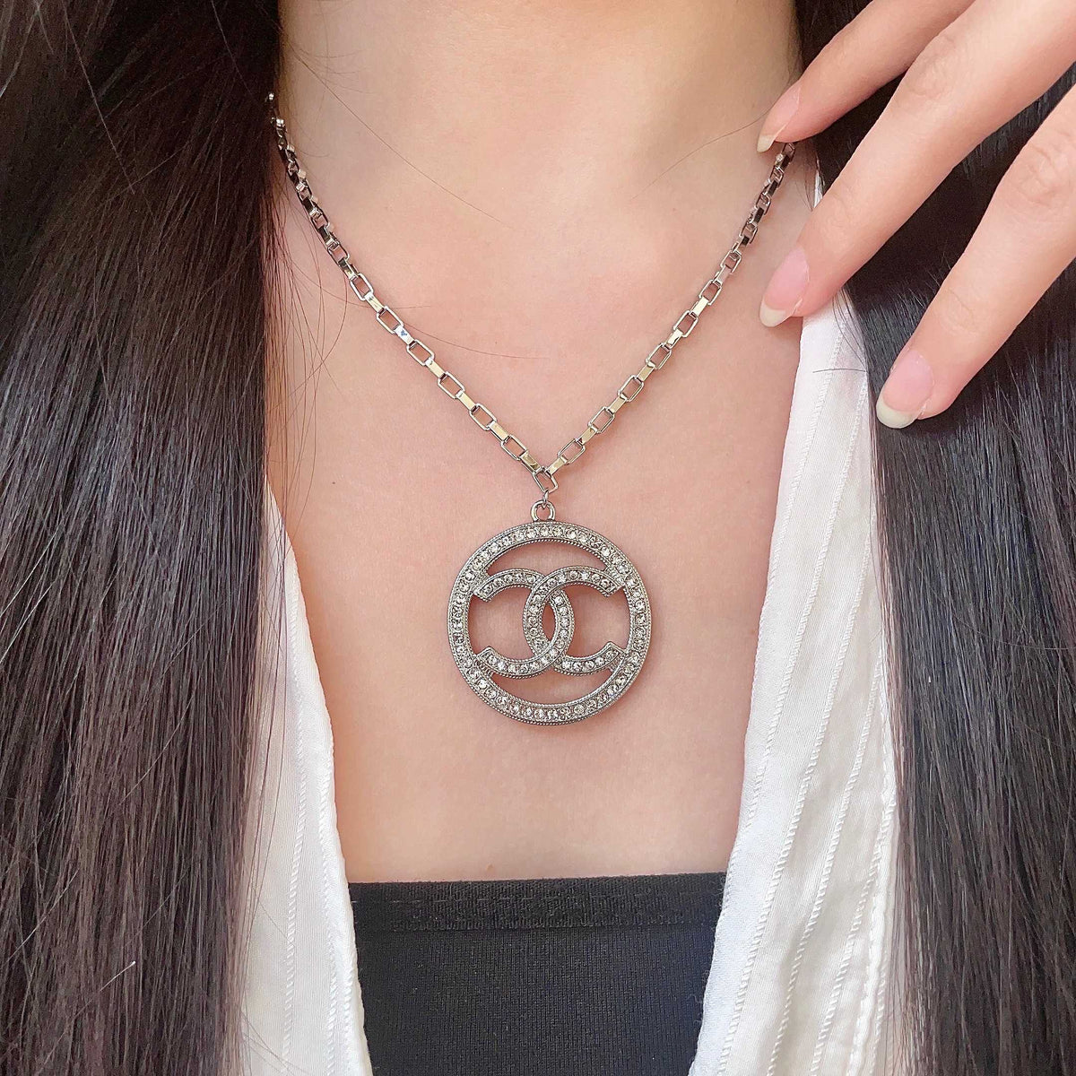 Double-C Emblem Crystal-Accent Pendant Necklace – Design 013 main product view
