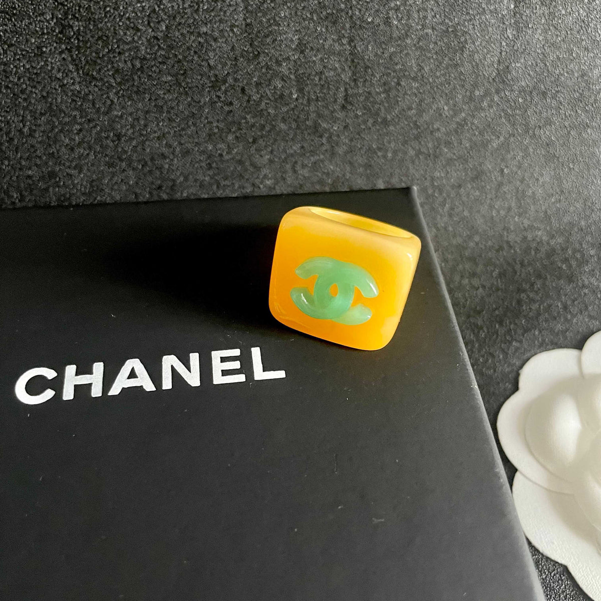 Double-C Emblem Statement Ring in Polished Metal-Tone – Design 011 detail view