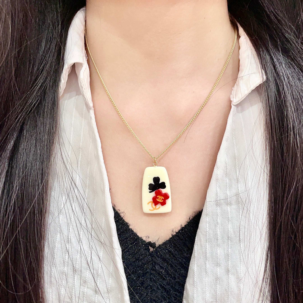 Camellia Pendant Necklace in Polished Metal-Tone – Camellia Detail – Design 020 detail view