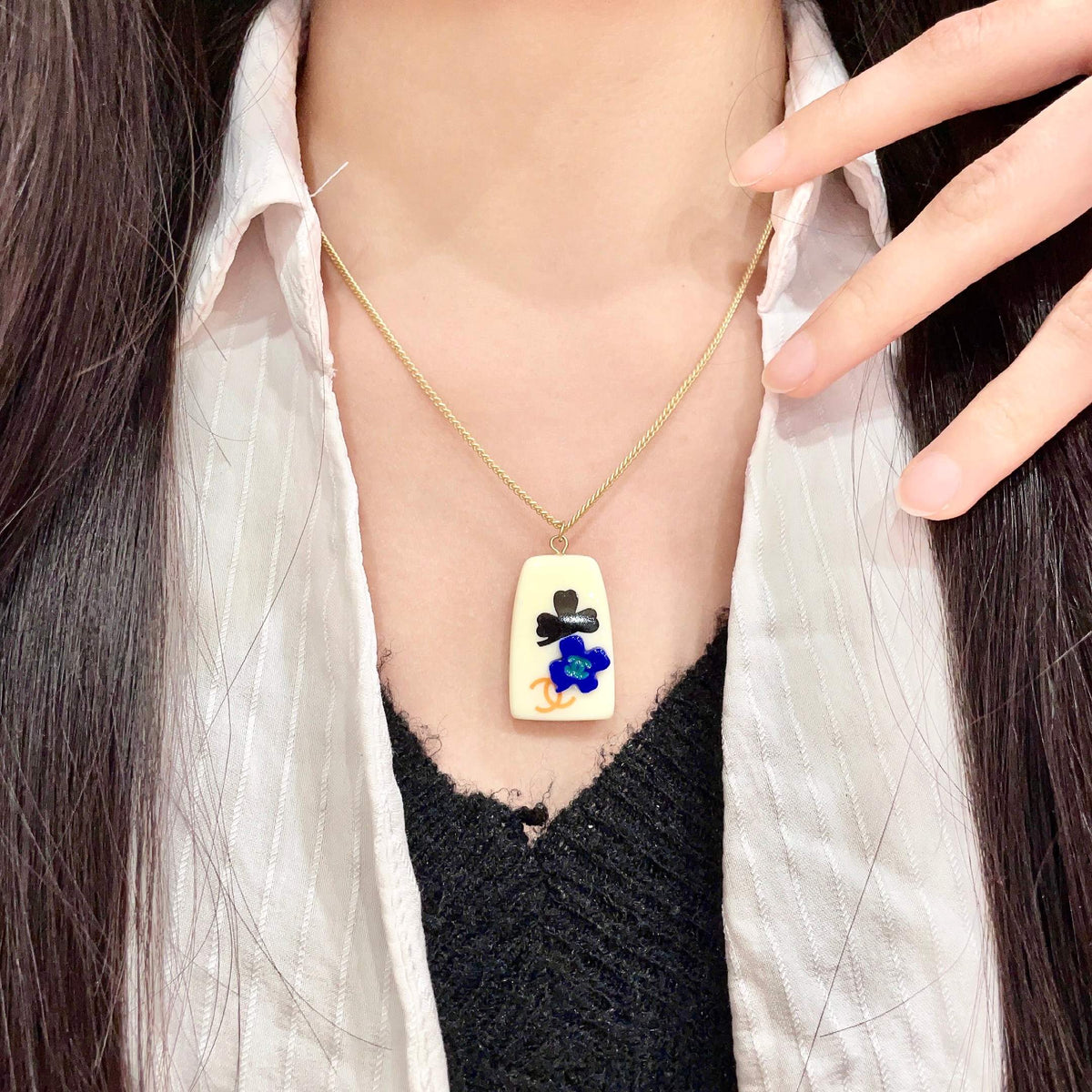 Camellia Pendant Necklace in Polished Metal-Tone – Camellia Detail – Design 019 main product view