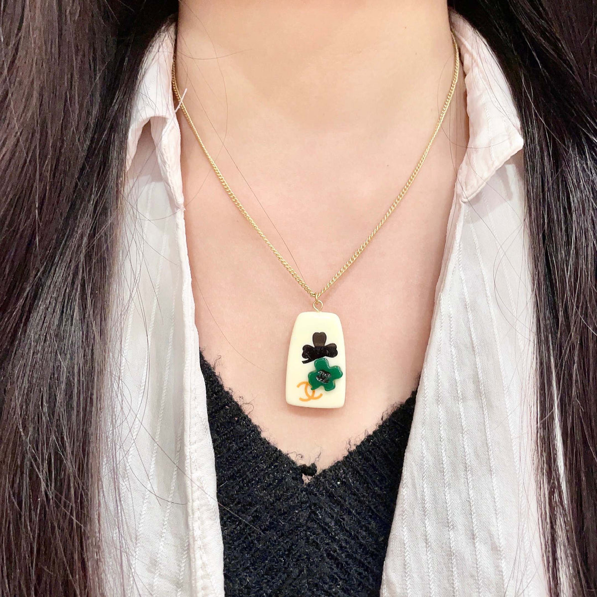 Camellia Pendant Necklace in Polished Metal-Tone – Camellia Detail – Design 018 detail view