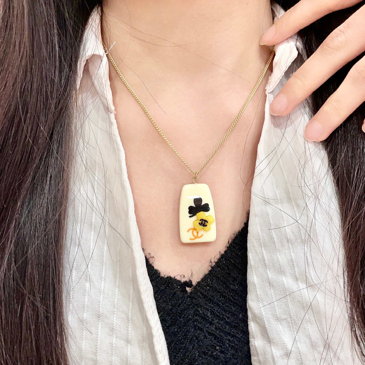 Camellia Pendant Necklace in Polished Metal-Tone – Camellia Detail – Design 017 main product view