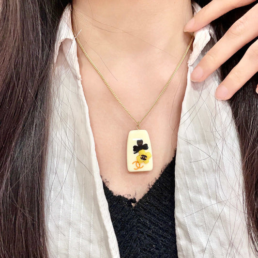 Camellia Pendant Necklace in Polished Metal-Tone – Camellia Detail – Design 017 main product view
