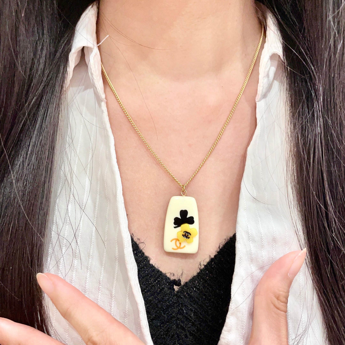 Camellia Pendant Necklace in Polished Metal-Tone – Camellia Detail – Design 017 front product view