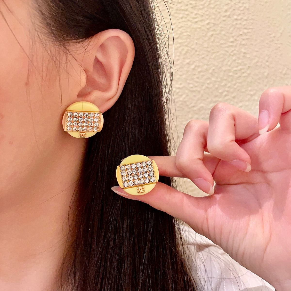 Double-C Emblem Crystal-Accent Stud Earrings – Design 033 main product view