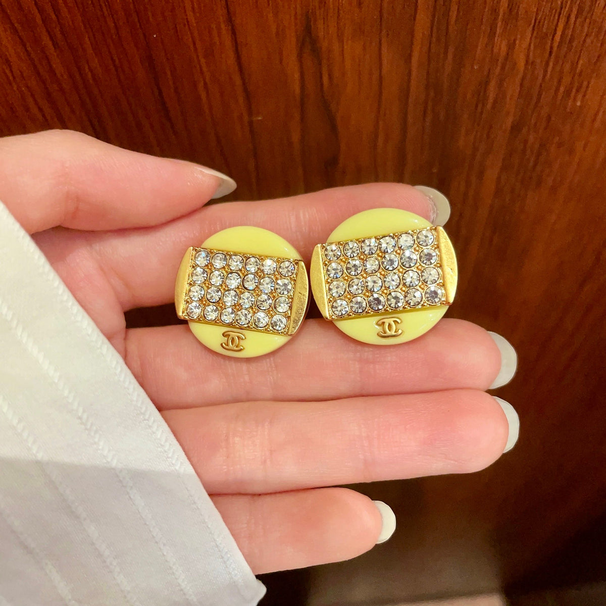 Double-C Emblem Crystal-Accent Stud Earrings – Design 033 side detail