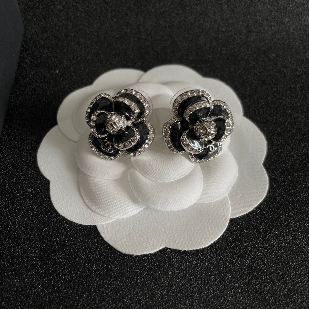 Double-C Emblem Crystal-Accent Stud Earrings – Design 032 front product view