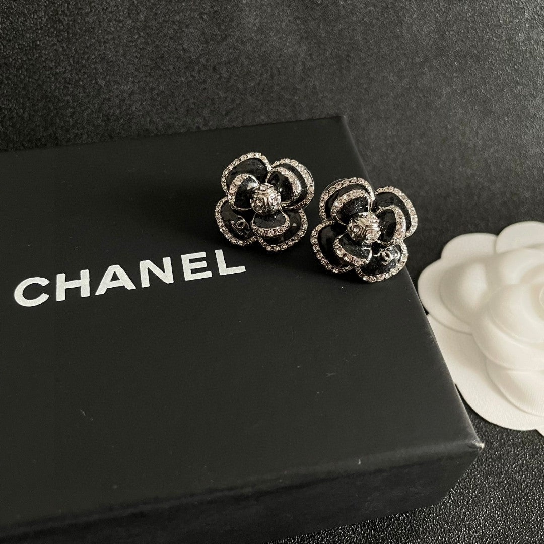 Double-C Emblem Crystal-Accent Stud Earrings – Design 032 detail view