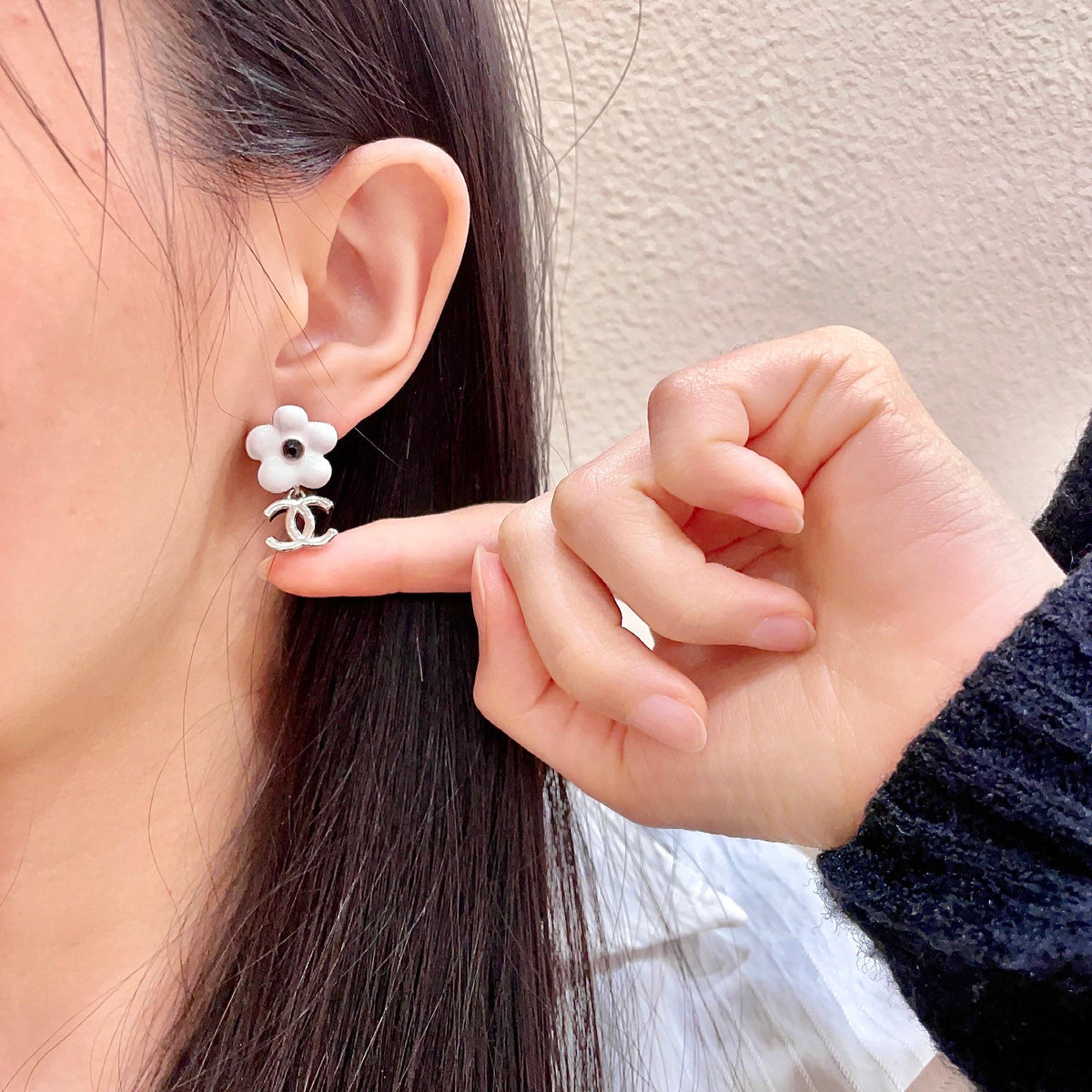 Camellia Statement Earrings in Polished Metal-Tone – Camellia Detail – Design 004 front product view