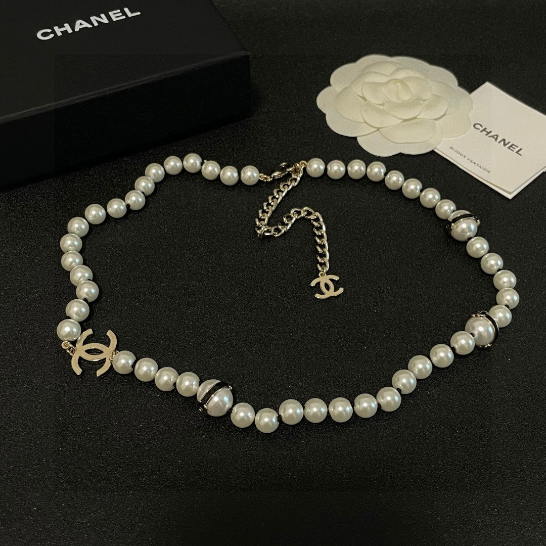 Double-C Emblem Pearl-Detail Pendant Necklace – Pearl Detail – Design 100 detail view