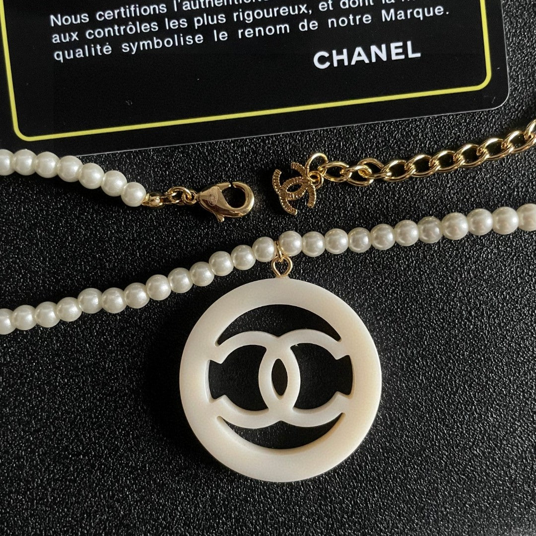 Double-C Emblem Pearl-Detail Pendant Necklace – Pearl Detail – Design 098 main product view